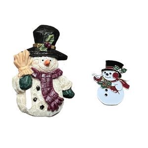 🍁3 for 25 🍁Lot of 2 Snowman Christmas Pin Brooches Vintage NWOT